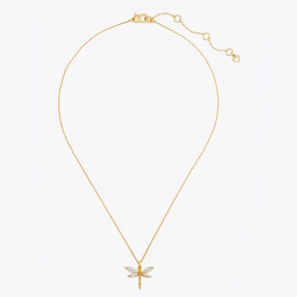 ♠️Kate Spade Greenhouse Dragonfly Mini Pendant Necklace, Yellow Gold NWT - Picture 1 of 5